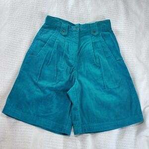 Vintage 80's Corduroy Bermuda Teal Women's 3/4 High Waist By Accordeon